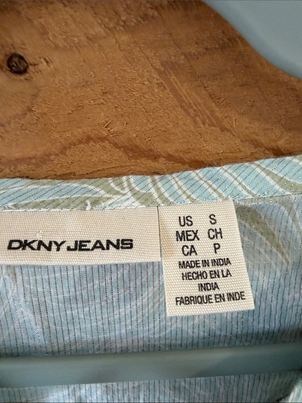 DKNY Light Blue Embroidered Tie-Neck Peasant Top - Picture 3 of 10